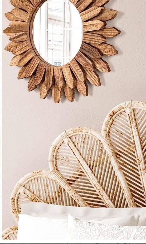 Boho Mirror Wall, Farmhouse Mirror, Home Decor For Bedroom, Core Decor, Wooden Sun, Boho Mirror, Cottage Core Decor, Farmhouse Mirrors, Shaped Mirror