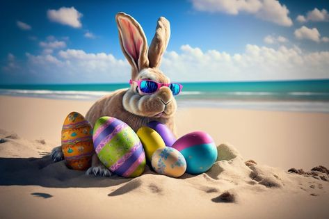 Photo easter bunny with easter eggs on t... | Premium Photo #Freepik #photo #easter-basket #bunny #happy-easter-background #easter-holiday Sheep Photos, Sheep Pictures, Palm Tree Background, Easter Backgrounds, About Easter, Business Card Maker, Beach Bunny, Card Banner, Poster Invitation