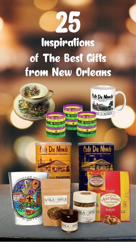 New Orleans has a long list of things to bring home as souvenirs and gifts. If you are currently looking for the most iconic gifts from New Orleans, check out 25 gift ideas for you to start with. #giftsfromneworleans #bestgiftsfromneworleans #neworleans #neworleansaesthetic #neworleansthingstodoin #neworleansoutfit New Orleans Souvenirs, Cafe Du Monde Coffee, New Orleans Pralines, 25 Gift Ideas, New Orleans Decor, Mardi Gras Party Decorations, Food Wedding Favors, Louisiana Style, Best Gift For Wife