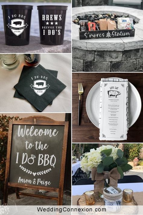 Bbq Wedding Rehearsal Decorations, Couple Shower Bbq Theme, I Do Bbq Ideas Food, Bbq And Brews Before I Do Decor, Wedding Rehearsal Bbq Dinner Decorations, Engagement Cookout Ideas, Co Ed Wedding Shower Ideas Bbq, Bbq Theme Wedding Reception, Wedding Reception Bbq Ideas