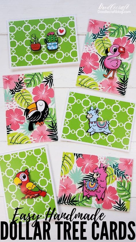 Learn how to make easy handmade cards with craft supplies from Dollar Tree. Dollar store crafts are the best. These embellished cards are perfect for Summer camps, girls nights or the perfect kids craft. Cards With Stickers, How To Make Cards, Tree Sticker, Simple Cards Handmade, Homeschool Crafts, Art Trading Cards, Card Making Tips, Make Cards, Tree Stickers