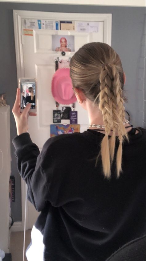 slick back plait hairstyle Slick Back Plait, Hoodie Hairstyles, Slicked Back Hairstyles, Volleyball Hairstyles For Long Hair, Soccer Hair, Track Hairstyles, Slicked Back Ponytail, Two Braid Hairstyles, Basketball Hairstyles