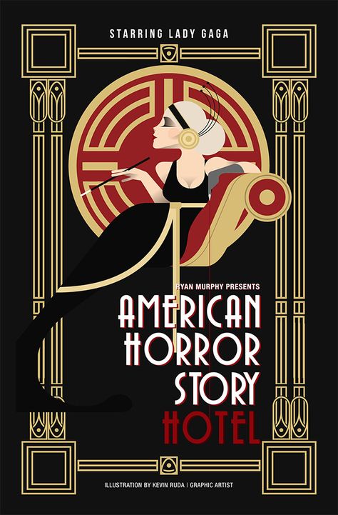 American Horror Story by Kevin Ruda Art Deco Graphic Design, Kartu Tarot, Arte Art Deco, Art Deco Design Graphics, American Horror Story Hotel, Art Deco Paintings, Art Deco Artwork, American Horror Stories, Motif Art Deco