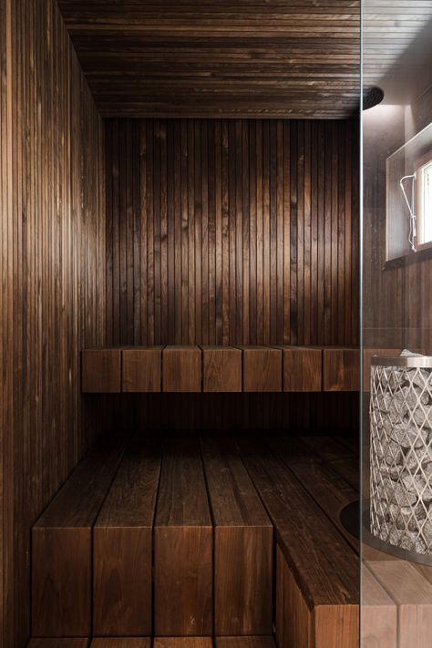 Finnish Sauna Design, Sauna Design Modern, Sauna Interior Design, Sauna Aesthetic, Sauna Lighting, Homemade Sauna, Rustic Saunas, Japandi Apartment, Modern Saunas