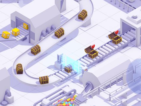 Crop of a larger scene I made for @twitch's Twitch Weekly. Credit: @Timothy J. Reynolds for modeling / layout help.   Wide shot of the scene attached! Isometric Factory, Cartoon Airplane, 3d Modeling Tutorial, Infographic Illustration, Isometric Art, Isometric Illustration, Factory Design, Branding Website Design, 3d Artwork