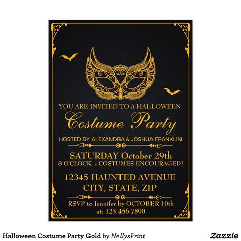 Halloween Costume Party Gold Invitation Birthday Costume Party, Halloween Invitation Wording, Halloween For Adults, Diy Floating Candles, Halloween Party Scary, Halloween Costume Party Invitations, Halloween Shadow Box, Costume Party Invitations, Birthday Costume