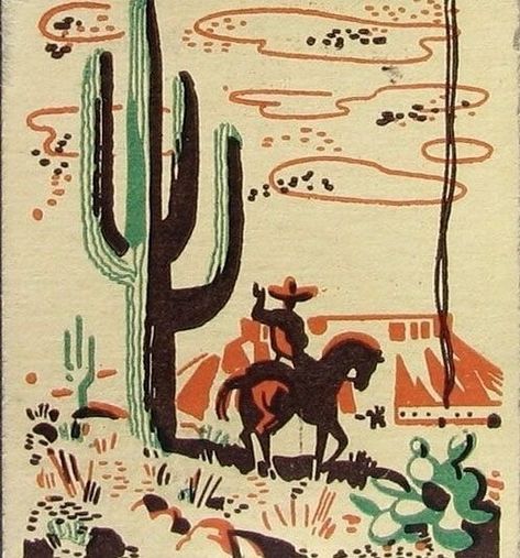 cowboy Motif Art Deco, Wilde Westen, Western Wall Art, Matchbox Art, Cowboy Art, Western Design, Arte Inspo, Arte Popular, Mexican Art