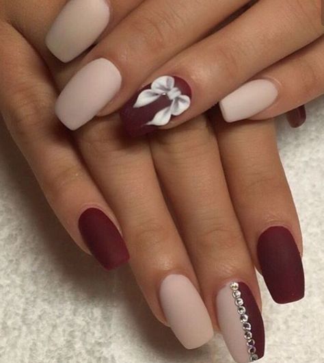 maroon and tan nails                                                       … Maroon Nail Art, Rose Quartz Nails, Maroon Nails, Matte Nails Design, Pretty Nail Art Designs, Burgundy Nails, Pretty Nail Art, Short Hairstyle, Nailed It