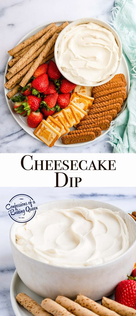 This delicious cheesecake dip will have you licking your lips and coming back for more! Step-by-step photos show you how to make this easy cheesecake dip recipe. Star Spangled Cheesecake Dip, Easy Cookie Dip Recipe, Dessert Dip Healthy, Dessert Dip Recipes Christmas, Dip Party Ideas Decor, Cheesecake Dip For Fruit, No Bake Cheesecake Dip Recipe, Healthy Cheesecake Dip, Christmas Cheesecake Dip