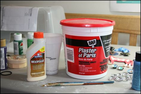 Plaster of Paris, Elmer's Wood Glue, and brushes you will never use for paint again... Hot Glue In Silicone Mold, Casting Plaster, Paris Crafts, Silicone Caulk, Plaster Crafts, The Joy Of Painting, Plaster Of Paris, Plaster Molds, Pasta Francesa