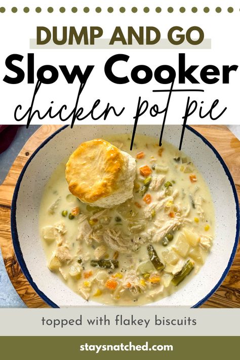 This Slow Cooker Crockpot Chicken Pot Pie recipe will remind you of the classic filling inside a pot pie, but with less work. Simply dump your ingredients in the pot and go. Top it with flaky biscuits or pie crust. Macncheese Recipe, Striping Tape Nail Art, Slow Cooker Chicken Pot Pie, Crockpot Chicken Pot Pie, Chicken Pot Pie Recipe, Chicken Pot Pie Soup, Fluffy Biscuits, Pot Pie Soup, Course Ideas