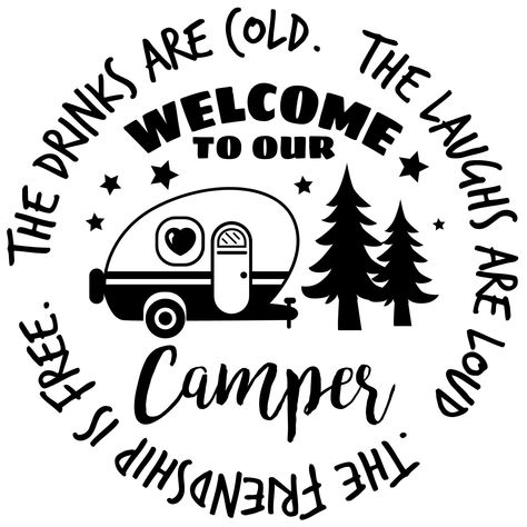 This replacement camper decal features easy to install high gloss vinyl and is the perfect RV decal to make your motor home original. This custom camper decal also makes a great gift for all campers and can be applied while camping. It would look great on your travel trailer, pop up camper and motor home. The RV decal is sharp, crisp and easy to install they will look like you spent hours on the detail but you only spent minutes. We include all the instruction needed to install your replacement Camper Quotes Travel Trailers, Funny Camper Decals, Camper Sayings Wall Art, Welcome To Our Camper Signs, Camper Stickers Vinyl Decals, Camping Stickers Vinyl Decals, Camper Signs Diy Ideas, Trailer Signs, Camp Sayings