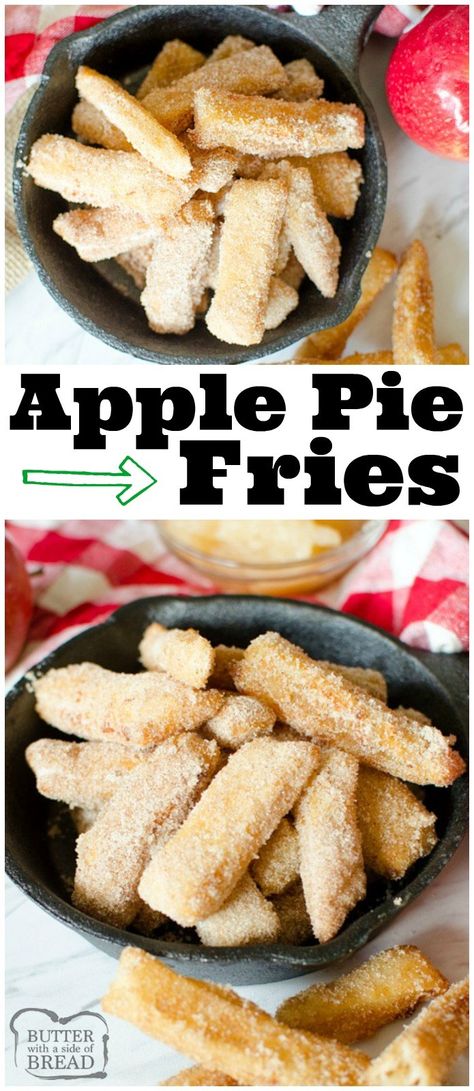 Dessert Fries, Apple Pie Fries, Pie Fries, Desserts Bread, Baking Cinnamon, Healthy Apple Desserts, Dessert Fall, Fried Butter, Fried Apple Pies