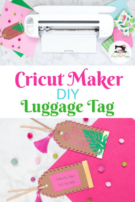 You will be traveling in style this summer with this customized leather luggage tag made with the @officialcricut Maker.  Read all about my trip to NYC with @Joann, the incredible event that they hosted and get the tutorial for this DIY luggage tag on the blog!  Find all the supplies for this project at  @joann  #HandmadeWithJoann #ad Best Cricut Projects, Luggage Tags Diy, Sewing Tutorials For Beginners, Leather Luggage Tag, Sewing Tricks, Beginner Sewing Projects Easy, Leftover Fabric, Headband Pattern, Cricut Tutorials