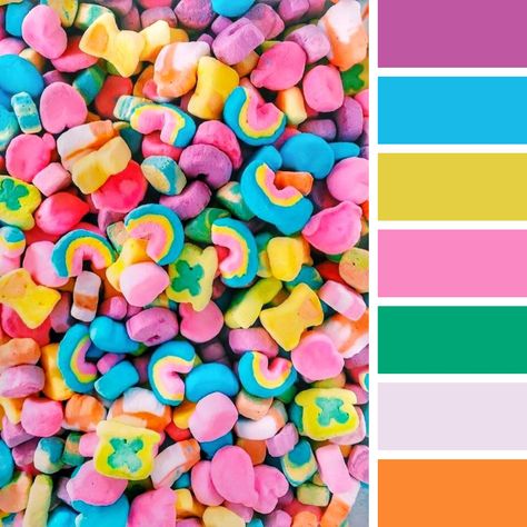 Candyland Color Palette, Carnival Color Palette, Candy Color Palette, Color Cube, Lucky Charms Marshmallows, Create Color Palette, Rainbow Palette, Color Palette Challenge, Color Catalog