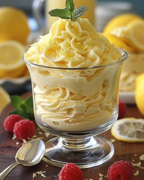 Light and Bright and Lemony. The perfect treat on a sunny, warm day or evening. Lemon Cheesecake Mousse Lemon Mouse Cake Filling, Lemon Moose Desserts, Lemon Cheesecake Mousse, Easy Lemon Mousse, Lemon Cheesecake Mouse, Lemon Cheesecake Mousse Recipe, Lemon Cheesecake Mousse No Bake, Lemon Mouse, Lemon Mousse Cake