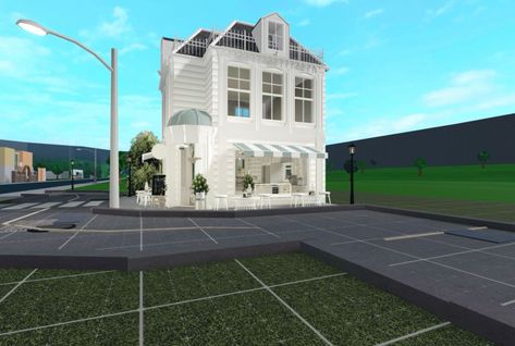 Bloxburg Cafe Ideas Outside, Bloxburg City Shops, Bloxburg Restaurant Ideas Exterior, Bloxburg Restaurant Layout, Bloxburg Cafe Interior, Restaurant Bloxburg, Bloxburg Cafe Exterior, Bloxburg Cafe Layout, Bloxburg Restaurant