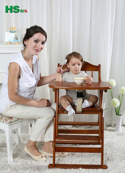 furniture Toddler High Chair, Wooden High Chair, Feeding Chair, Wooden Dining Chair, Wooden High Chairs, Bowls And Plates, Wooden Food, Toddler Chair, Baby Chair