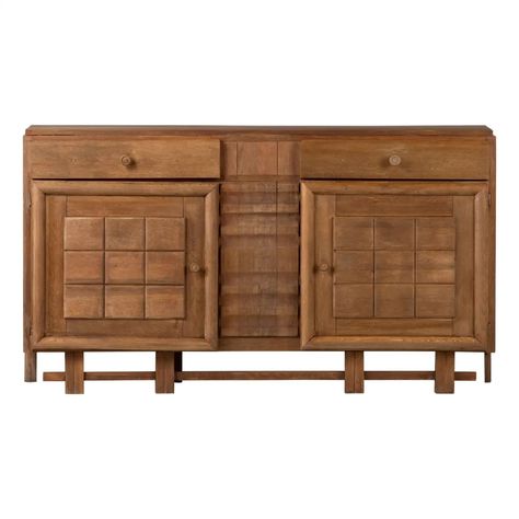 Solid Oak Credenza, France, 1940s For Sale at 1stDibs Brutalist Sideboard, Gabriel Oak, Oak Credenza, Oak Buffet, Deco Sideboard, 1940s Art Deco, 1940s Art, Vintage Credenza, Lattice Design