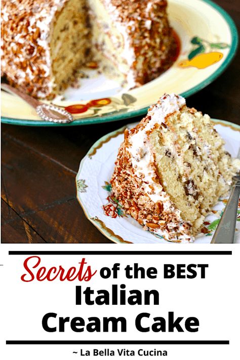 Secrets to BEST Italian Cream Cake | La Bella Vita Cucina #italian #creamcake #cake #cream #recipe #dessert #italiancreamcake Cake Cream Recipe, Quick Italian Cream Cake Recipe, Italian Cream Cheese Cake, Recipes Deserts, Italian Cream Cake Recipe, Italian Wedding Cakes, Italian Cream Cakes, Italian Cream, Italian Recipes Dessert