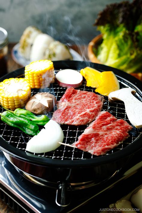 Yakiniku is Japanse BBQ where you cook fresh vegetables and well-marbled beef on the grill. Dip in delicious homemade yakiniku sauce to enjoy! #yakiniku #japanesebbq | Easy Japanese Recipes at JustOneCookbook.com Yakiniku At Home, Yakiniku Sauce, Chef Taro, Japanese Bbq Sauce, Japanese Grill, Boneless Beef Short Ribs, Indoor Bbq, Japanese Bbq, Japanese Sauce