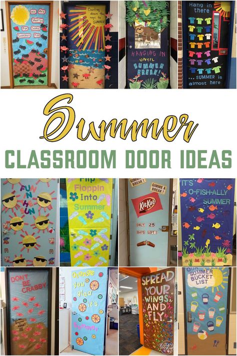 Get your kids excited for the summer break with one of these fun summer classroom door ideas. Summer Decor For Classroom, May Door Decorations Classroom Preschool, How To Decorate Doors Ideas, Creative Classroom Door Ideas, Summer Ideas For Classroom Doors, Summer Classroom Door Decoration Ideas, Summer School Door Decorations, Preschool Door Decoration Ideas, Door Decorations For Preschool Classroom