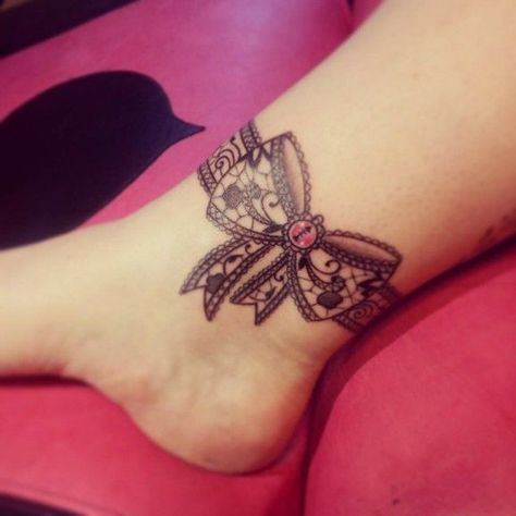 Gorgeous lace bow tattoo design | Tattoos/piercings/drawings I've ... Lace Bow Tattoos, Voodoo Tattoo, Bow Tattoo Designs, Garter Tattoo, Lace Tattoo Design, Ankle Bracelet Tattoo, Ankle Tattoo Designs, Ankle Tattoos For Women, Anklet Tattoos