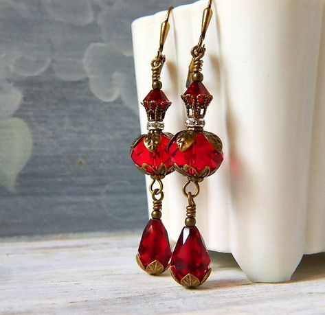 Dark Red Earrings, Wrapped Earrings, Bridal Earrings Pearl, Handcrafted Artisan Jewelry, Long Dangle Earrings, Earrings Pearl, Earrings Red, Wire Wrapped Earrings, Red Earrings