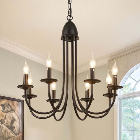 6/8 Heads Iron Chandelier Light Rustic Style Bronze Bare Bulb Dining Room Hanging Pendant with Curved Arm Kitchen Candles, Iron Chandelier, Bedroom Balcony, Iron Chandeliers, Chandelier Light, Ceiling Chandelier, Chandelier In Living Room, Hanging Pendants, Rustic Design