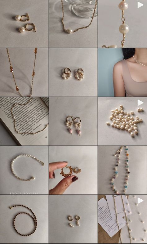 Beaded Jewelry Instagram Feed, Handmade Jewelry Instagram Feed Ideas, Accessories Instagram Feed, Jewellery Instagram Grid, Jewelry Instagram Feed Ideas, Jewelry Banner, Jewelry Mood Board, Diy Pearl Necklace, Jewellery Advertising