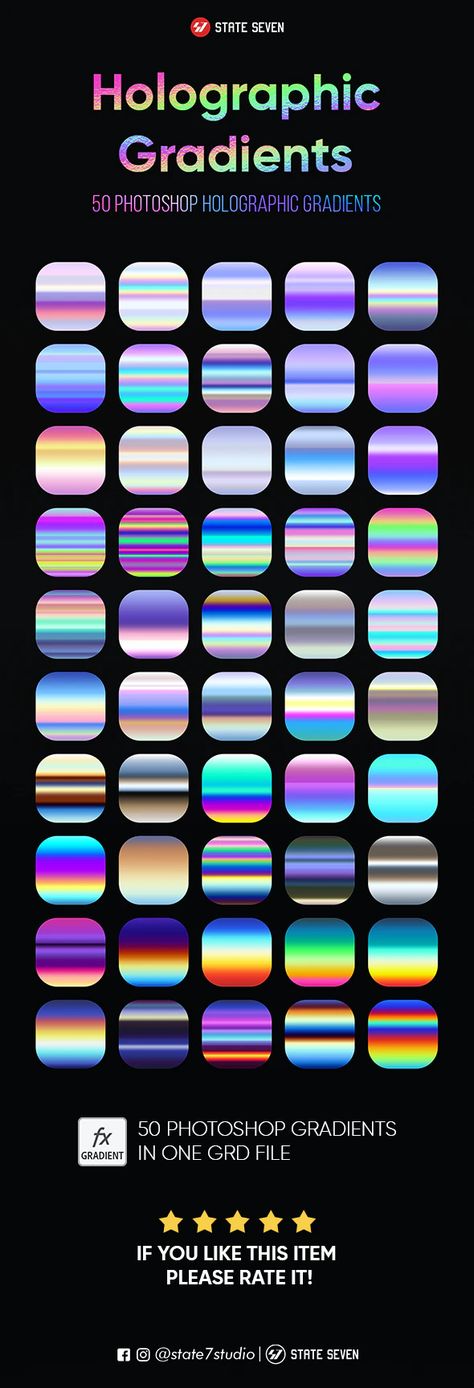 Holographic Coloring Tutorial, Holographic Color Palette, Holographic Palette, Gradient Typography, Photoshop Gradients, Illustrator Ideas, Gradient Color Design, Color Design Inspiration, Desain Buklet