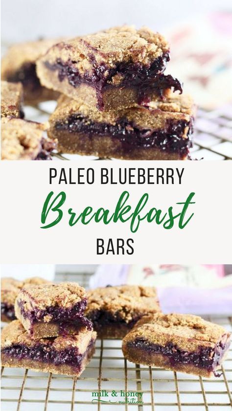 A perfect end-of-summer breakfast treat. It's gluten-free, has no refined sugar, and delicious! Whip some up today! #paleotreat #dietitianapproved Whole 30 Breakfast Bars, Easy Paleo Breakfast On The Go, Paleo Breakfast Bars, Blueberry Breakfast Bars, Paleo Breakfast Easy, Paleo Kids, Paleo Breads, Aip Breakfast, Gf Food