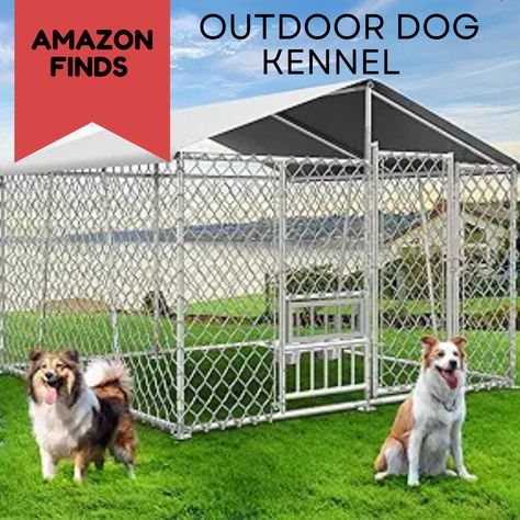 7.5×7.5×5.6FT Outdoor Dog Kennel with Roof and Bowls, Large Dog House Pen Enclosure with Sidebar, Heavy Duty Chain Link Dog Cage Run with Openable Feeding Doors Outdoor Dog Kennel, Large Dog House, Dog Kennels, Dog Cage, Dog Kennel Outdoor, Dog Cages, Outdoor Dog, Dog Kennel, Dog Crate