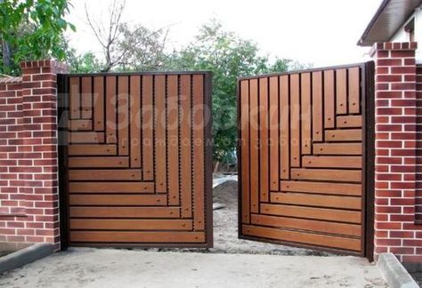 Modern Front Gate Design, Pagar Modern, House Front Gate, Wooden Gate Designs, Patio Gates, Gate Design Ideas, Gate Designs Modern, Home Gate Design, Gate Wall Design