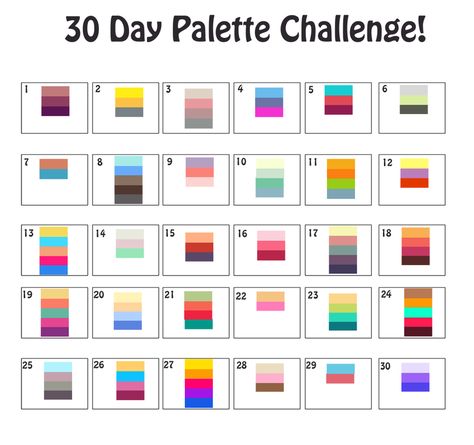 Well, I've been asked a few times, so here it is! Kuro's 30 Day Palette Challenge~ Rules 1. Either stick with this palette, or make your own! But you MUST follow the palette, and no making changes,... Oc Color Palette Challenge, 1 Pallet 2 Artists Challenge, Art Challenge Template, Creativity Challenge, 30 Day Art Challenge, Palette Challenge, Drawing Meme, 30 Day Drawing Challenge, Drawing Challenges