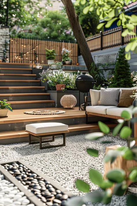 Split Level Backyard Ideas for Stylish Outdoor Spaces Deck Designs Backyard Split Level, Backyard Landscaping Different Levels, Multi Level Garden Ideas, Multi Level Backyard Landscaping, Gardens With Different Levels, Split Level Backyard Ideas, Terrace Backyard Ideas, Different Level Garden Ideas, Duplex Backyard Ideas