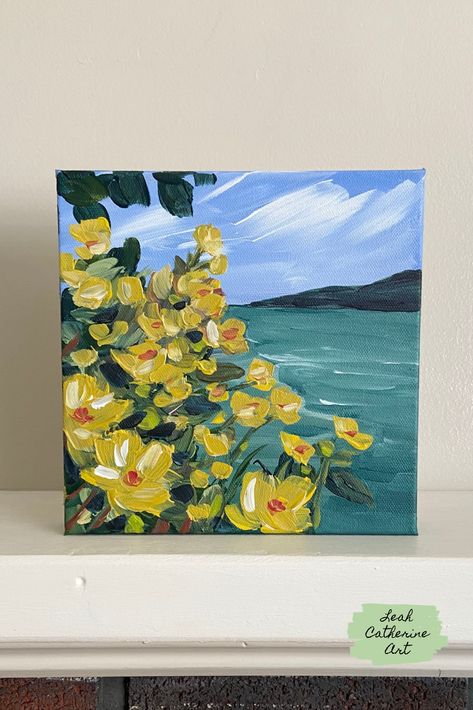 Yellow Flowers Painting, Gloucester Massachusetts, Pop Of Yellow, Yellow Wildflowers, Draw Ideas, Daisy Painting, Canvas Painting Landscape, Canvas Painting Designs, Water Art