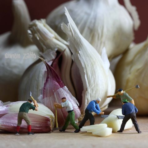 Garlic Harvest, Miniature Street, Food Landscape, Mini Photography, Harvesting Garlic, Tatsuya Tanaka, Foto Macro, Tiny Worlds, Miniature Calendar