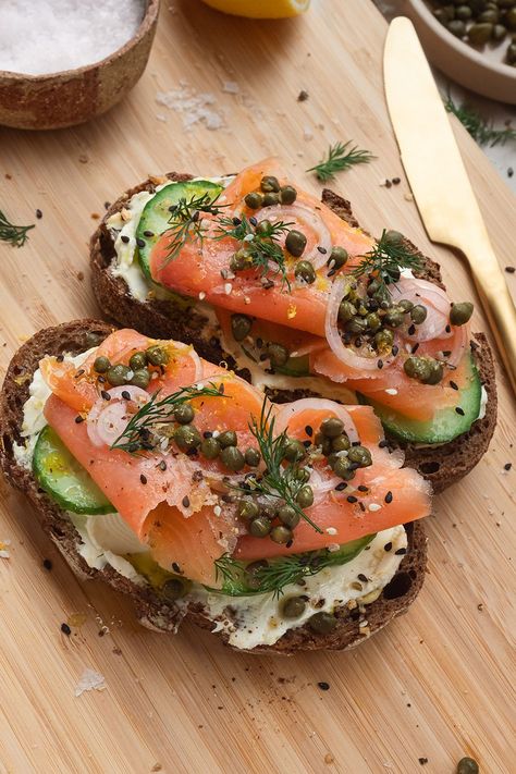 Smoked Salmon on Rye | This Little Plate. Smoked Salmon On Rye Bread, Smoked Salmon Recipes Breakfast, Salmon Dijon, Cream Cheese Cucumber, Breaded Salmon, Smoked Salmon Sandwich, Rye Sourdough, Open Sandwich, Salmon Cream Cheese