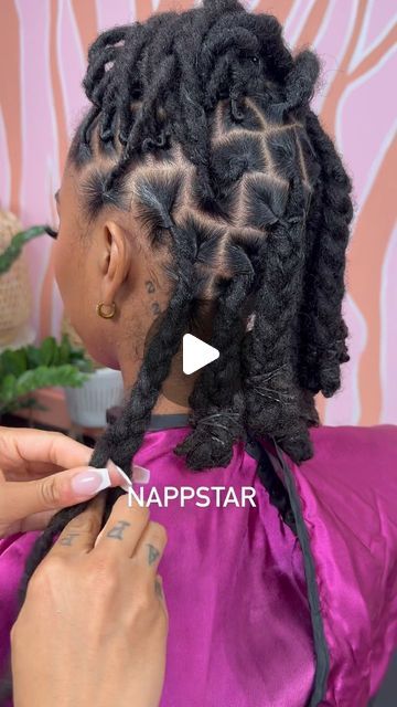 Loc Styles Women Medium, Loc Bobs For Women, Dreadlock Updo Hairstyles Black Women Locs Styles, Retwist Locs Style Black Women, Nappstar Nyc, Locs Hair Styles, Braided Loc Updo, Updo Locs Hairstyles For Women, Half Up Half Down Loc Styles