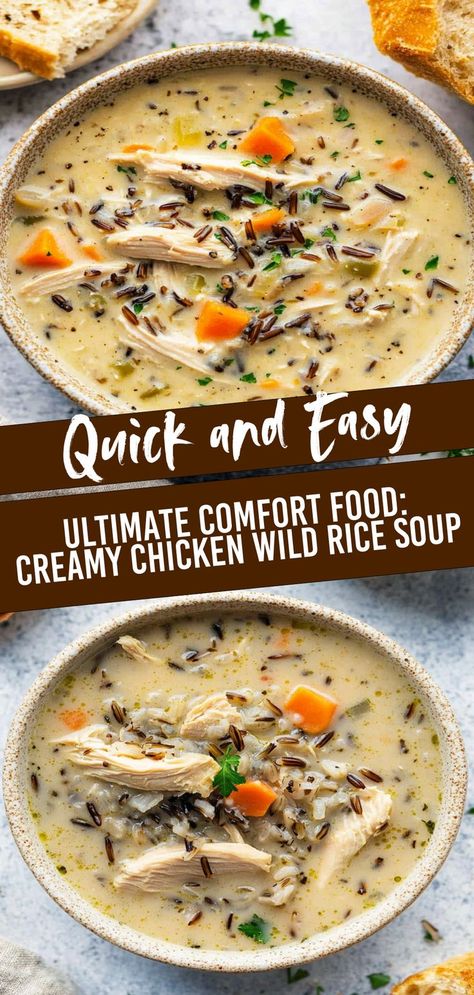 Need a comforting meal in a hurry? Try this 30-minute creamy chicken wild rice soup! With easy-to-find ingredients like chicken breasts, wild rice, and fresh veggies, you can whip up a delicious and nourishing dish in no time. Perfect for those busy evenings, this soup is loaded with flavor and nutrition. Plus, it’s a fantastic option for meal prep, as the flavors continue to develop when stored. Enjoy a cozy bowl that the whole family will love! Wild Rice Soup Recipes, Chicken Wild Rice, Chicken Wild Rice Soup, 30 Minute Dinners, Hearty Casseroles, Wild Rice Soup, Rice Soup, Wild Rice, Delicious Dinner Recipes