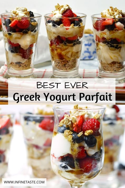 Yogurt Parfait With Honey, Gourmet Yogurt Parfait, Oatmeal Parfait Cups, Panera Yogurt Parfait Recipe, Honey Vanilla Greek Yogurt Recipes, Greek Yogurt Cups, Best Yogurt Parfait Recipe, Yogurt Business Ideas, Mini Fruit Parfait Cups