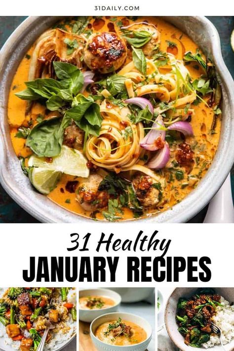 If you've resolved this month to cook healthy, delicious meals, you'll love these healthy recipes to make in January. From cozy soups and casseroles to dinner recipes, and breakfast ideas. Follow for more healthy dinner recipes! Healthy January, January Recipes, Cozy Soups, Recipes Winter, Tuscan Bean Soup, Curry Chicken And Rice, 31 Daily, Healthy Winter Meals, Curried Lentil Soup