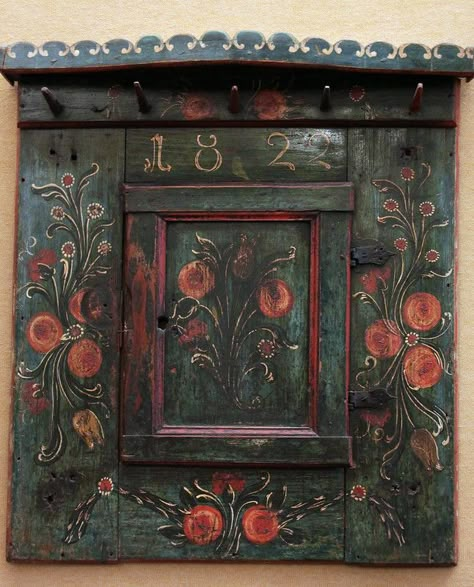 Wall cupbosrd - Sárköz region, second half of 19th century… | Flickr Painting Shutters, Painted Wood Walls, Norwegian Rosemaling, Painted Cupboards, Arte Folk, Wood Painting Art, Primitive Furniture, Scandinavian Folk Art, American Folk Art