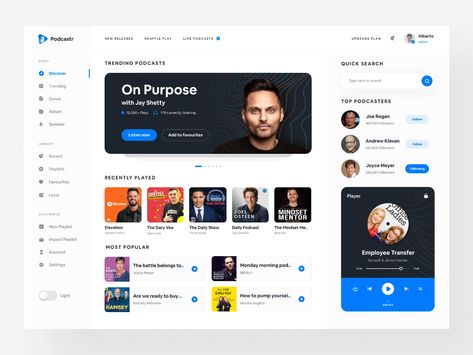 Light Website Design, Lms Website Design, Dashboard Design Inspiration, Podcast Website Design, Youtube Redesign, App Store Design, Intranet Portal, Ui Design Dashboard, App Interface Design