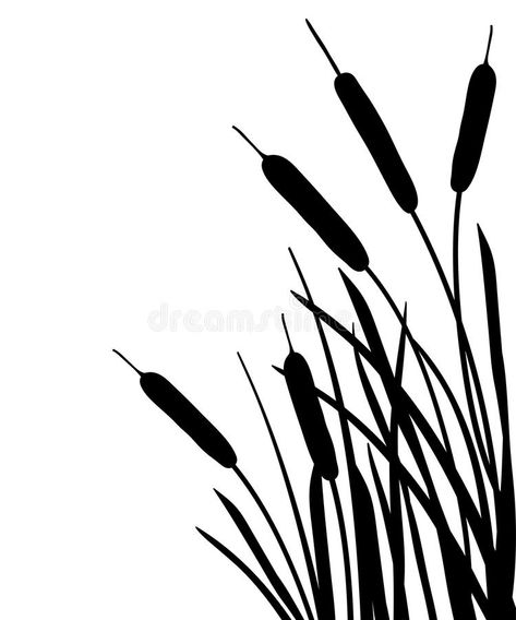 Cat Tails Drawing, Cattails Drawing, Cattails Painting, Plant Silhouette Art, Reeds Drawing, Silhouette Drawing Ideas, Plant Sillouhette, Cattail Illustration, Cat Tails Plant Drawing