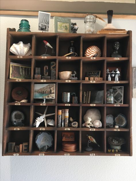 Cubby curation. Curated curiosities, vintage finds and nature collections. Pottery Barn cubby organizer. Printer Tray, Witch's House, Antique Booth Displays, Wooden Cubby, Cabinet Of Curiosity, Curio Cabinets, Cubby Shelf, Curiosity Cabinet, Steampunk House