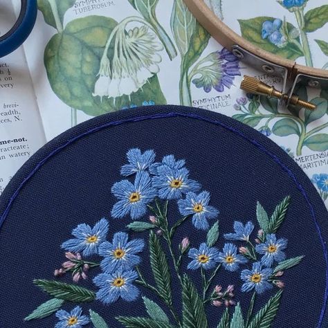 Lucy Freeman on Instagram: "There’s still time to order an embroidery kit for Mothers Day! This forget-me-not design was inspired by my Mums garden where the lovely little flowers pop up along her garden path each year 💙" Forget Me Nots Embroidery, Embroidery Forget Me Not Tutorial, Forget Me Not Embroidery Pattern, Forget Me Not Embroidery, Embroidery Mothers Day, Bee Project, Mums Garden, Forget Me Nots Flowers, Embroidered Vans