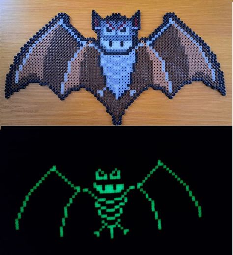 Glow in the Dark Perler Bead Bat Perler Bead Bat, Bat Perler, Easy Perler Bead Patterns, Cool Pixel Art, Hama Beads Design, Diy Perler Bead Crafts, Hama Beads Patterns, Diy Perler Beads, Theme Halloween