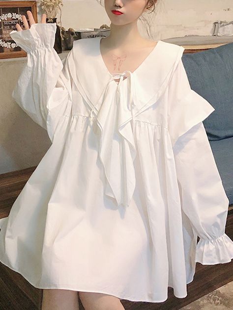 Classy White Tunic Dress Ruffles Spring Dress Tunic Dress Outfit, Tunic Dresses Outfit, Royal Blue Lace Dress, White Tunic Dress, Chiffon White Dress, Blouse Ideas, Mini Tunic Dress, Dress Ruffles, Chiffon Tunic